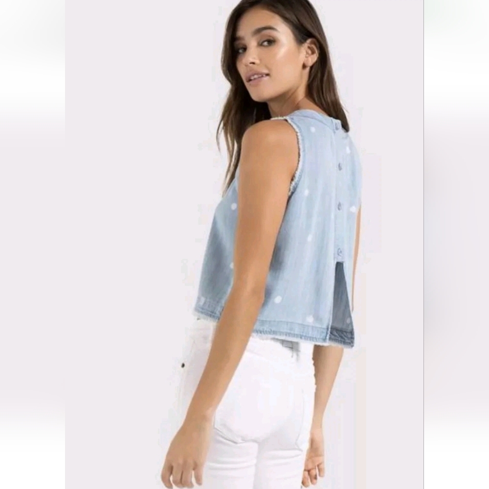 Cloth & Stone Anthropologie Blue Polka Dot Sleeveless Crop Top Size Medium